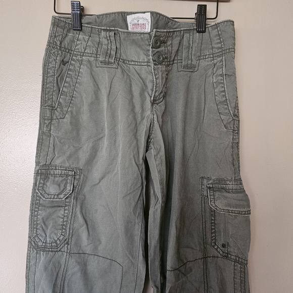 Vtg American Eagle Y2K Cargo Pants 2 Olive Green Utility Low Rise Streetwear - Picture 2 of 16